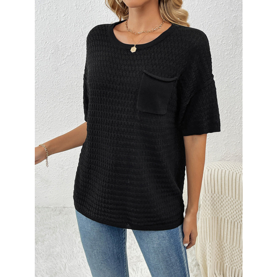 Round Neck Half Sleeve Knit Top Apparel and Accessories