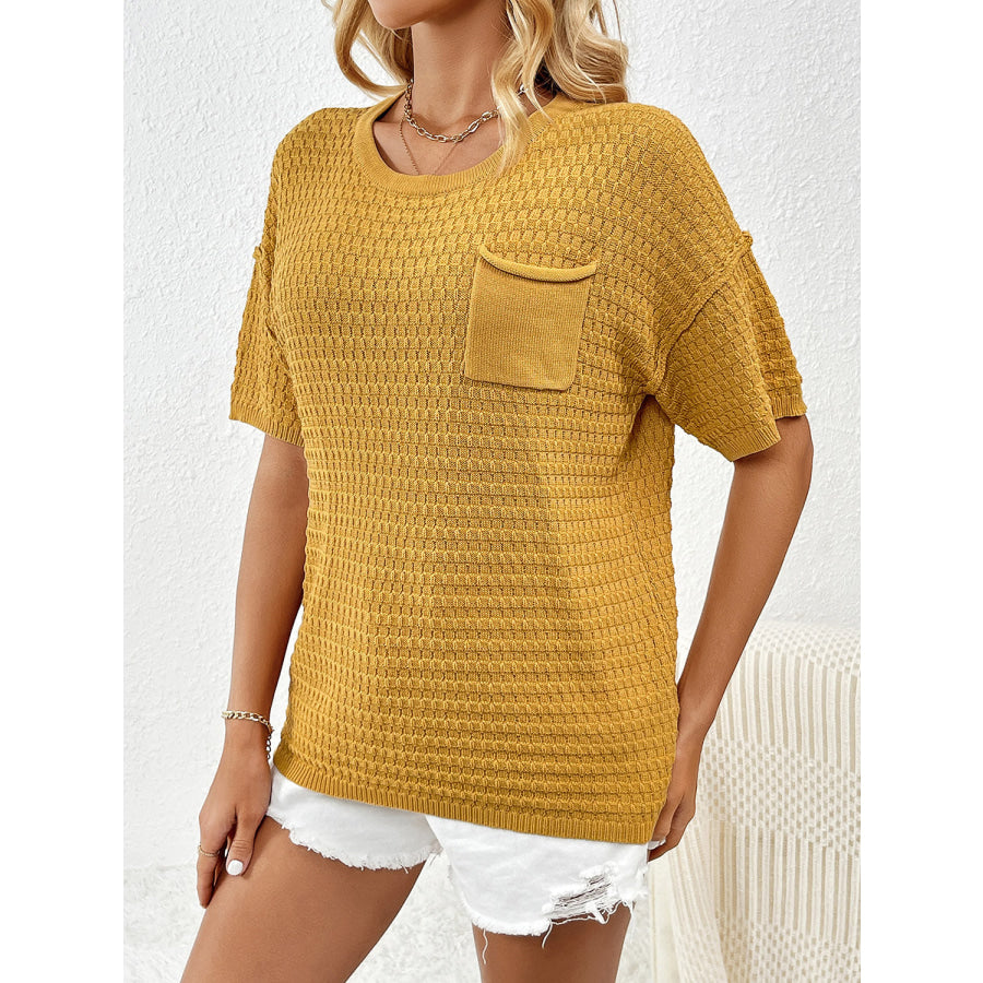 Round Neck Half Sleeve Knit Top Apparel and Accessories