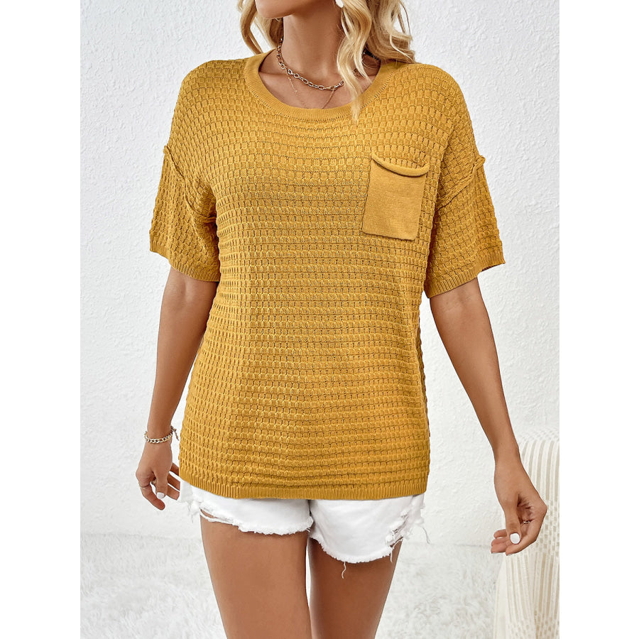 Round Neck Half Sleeve Knit Top Chartreuse / S Apparel and Accessories