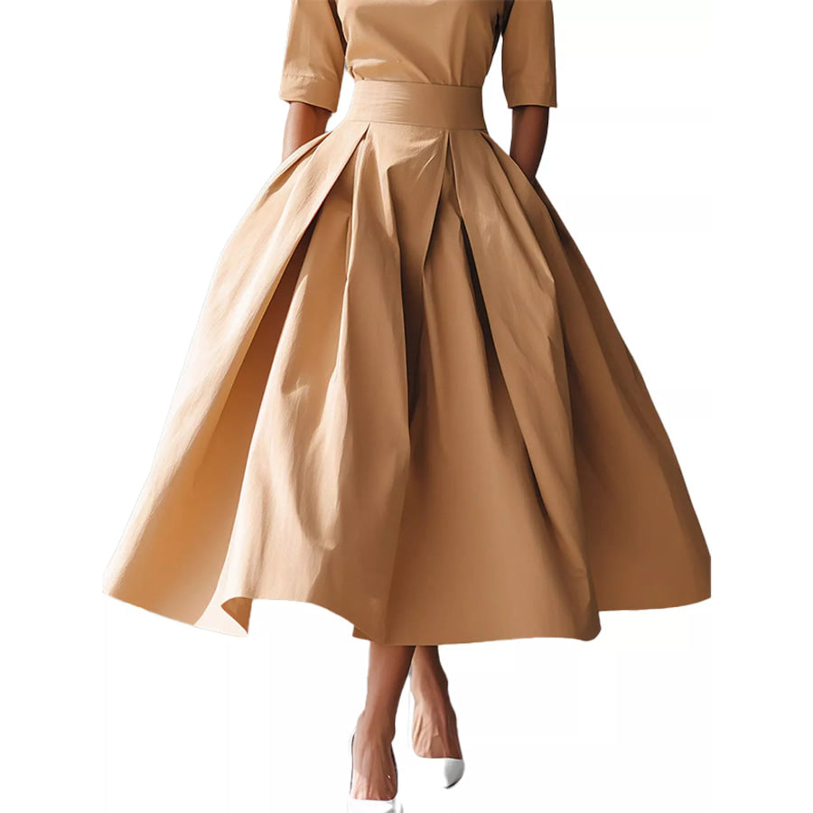 Round Neck Half Sleeve Pleated Dress Apparel and Accessories