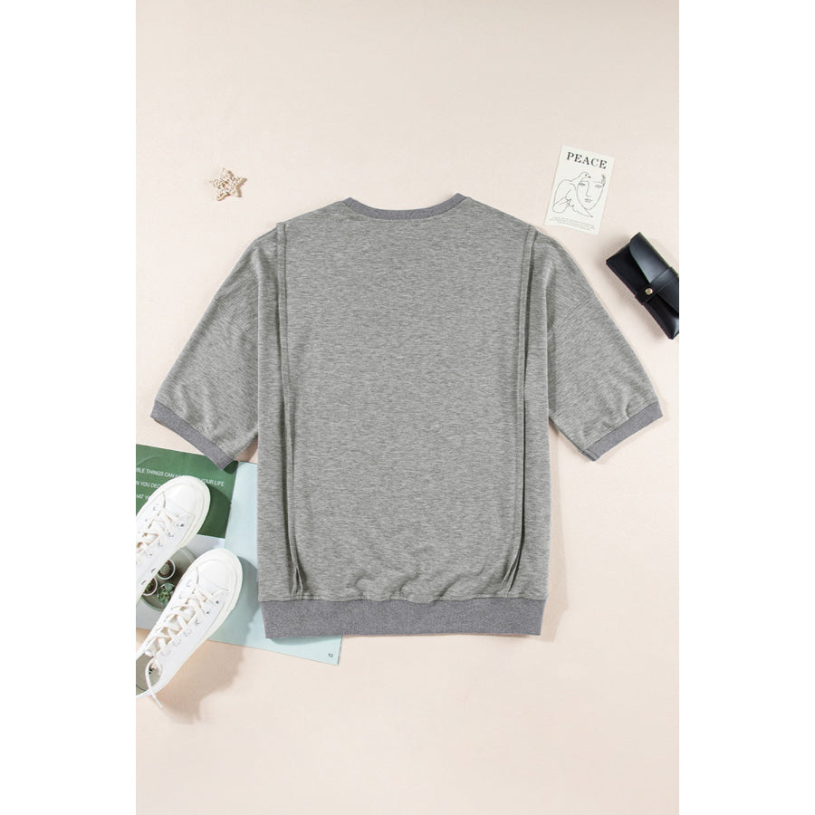 Round Neck Half Sleeve Slit T-Shirt Apparel and Accessories