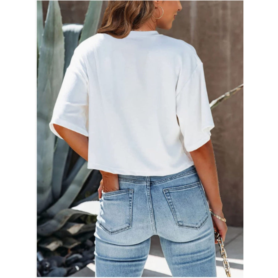 Round Neck Half Sleeve T-Shirt White / S Apparel and Accessories