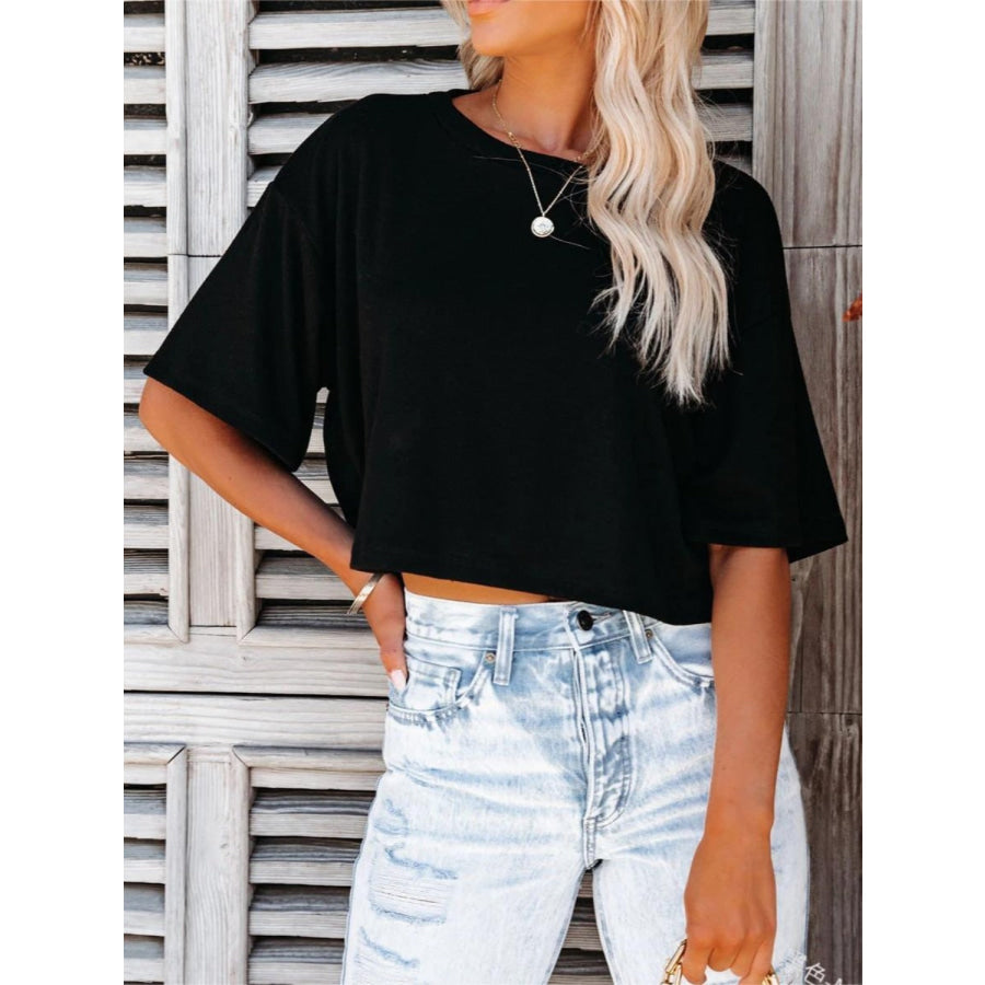 Round Neck Half Sleeve T-Shirt Black / S Apparel and Accessories
