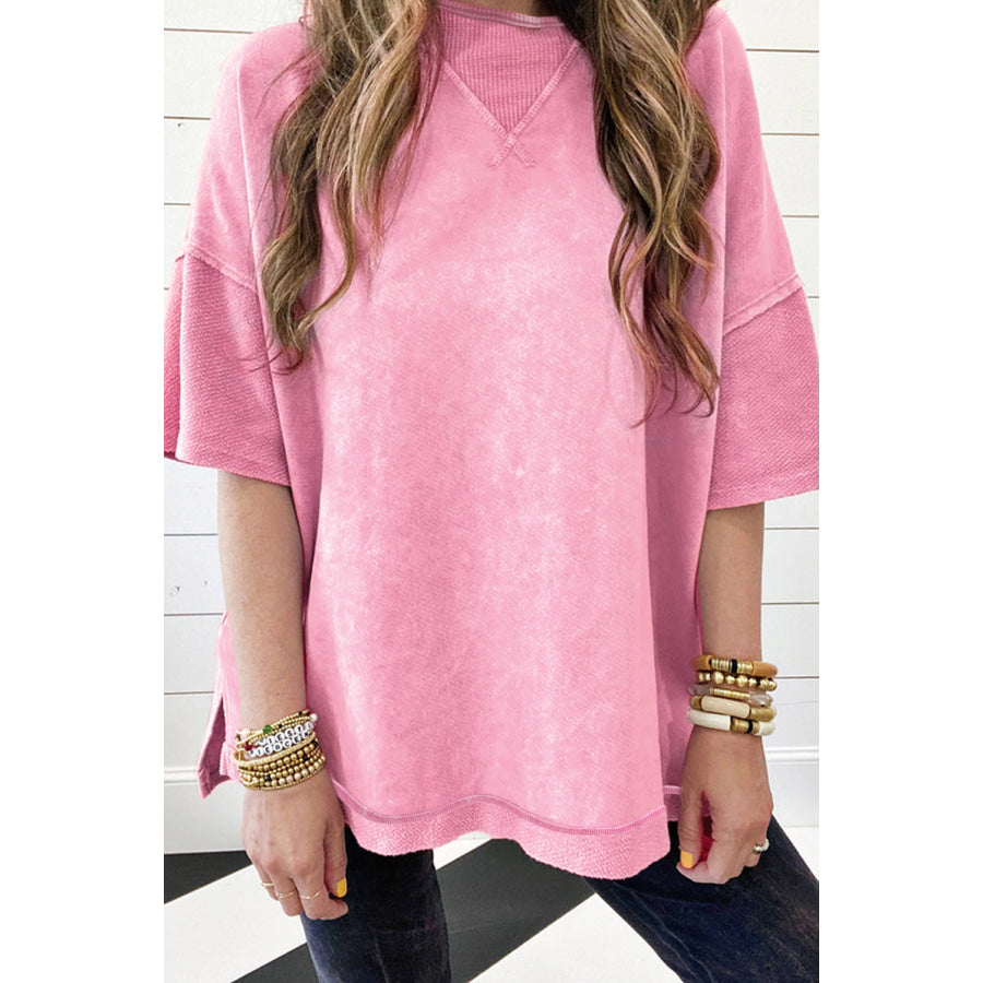 Round Neck Half Sleeve T-Shirt Blush Pink / S Apparel and Accessories