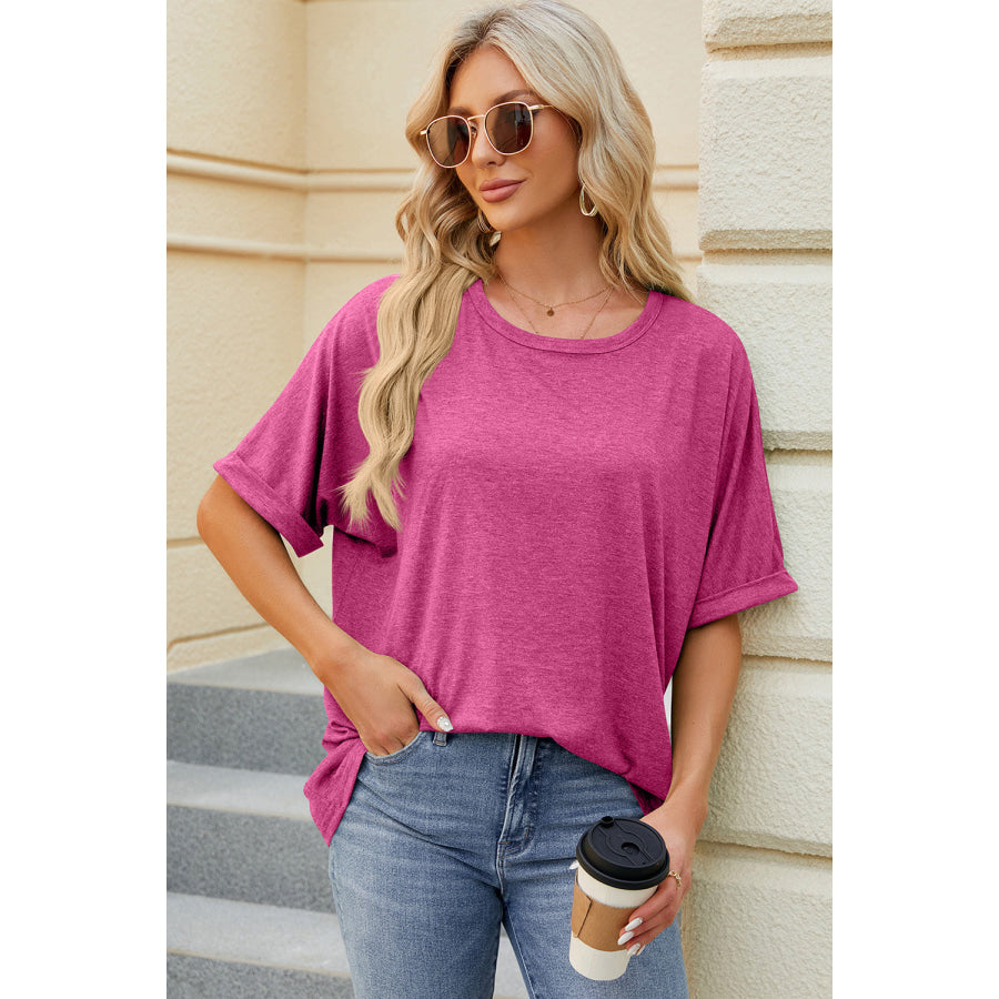 Round Neck Half Sleeve T - Shirt Deep Rose / S Apparel and Accessories