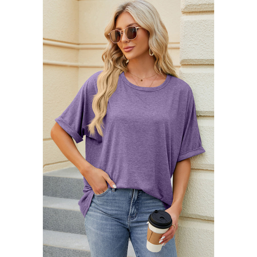 Round Neck Half Sleeve T - Shirt Lavender / S Apparel and Accessories