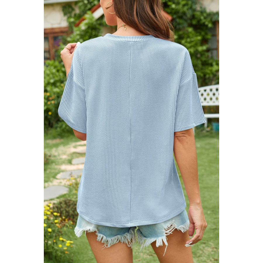 Round Neck Half Sleeve T-Shirt Misty Blue / S Apparel and Accessories