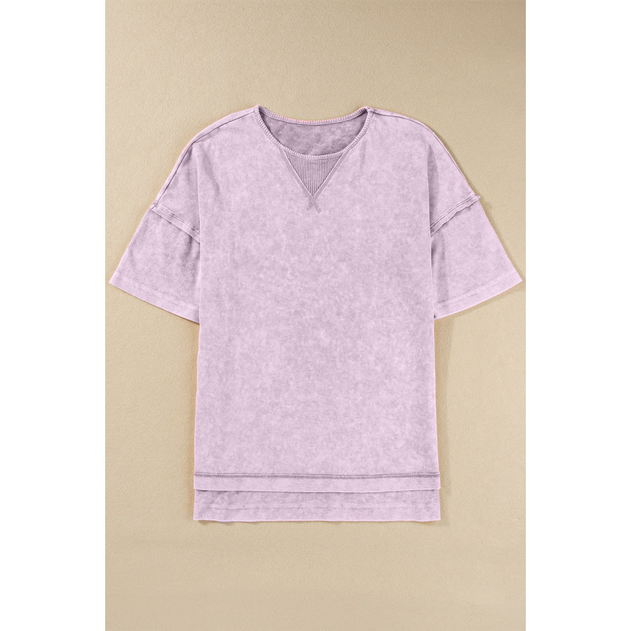 Round Neck Half Sleeve T-Shirt Pink Purple / S Apparel and Accessories