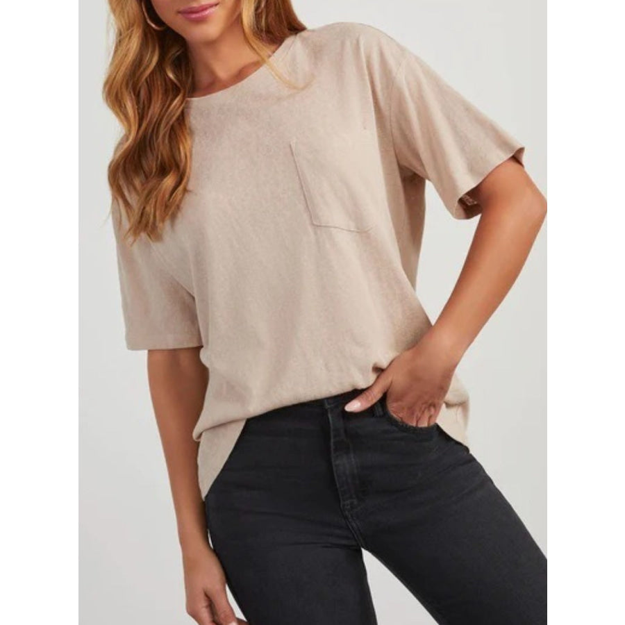 Round Neck Half Sleeve T-Shirt Tan / S Apparel and Accessories