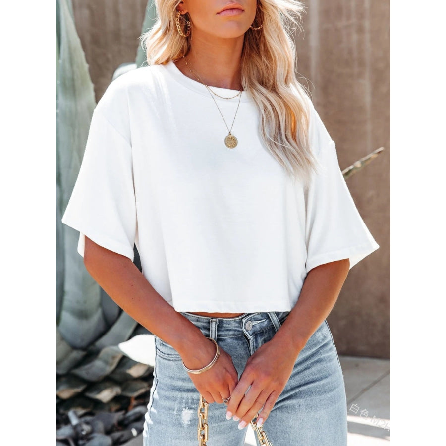Round Neck Half Sleeve T-Shirt White / S Apparel and Accessories