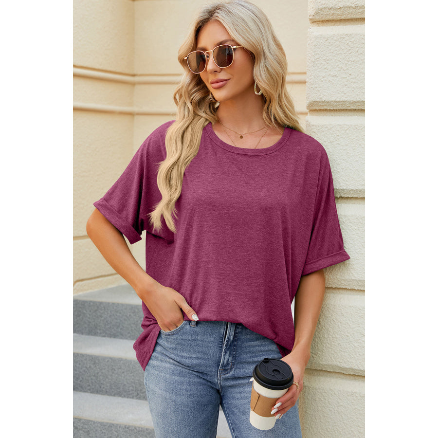 Round Neck Half Sleeve T - Shirt Wine / S Apparel and Accessories