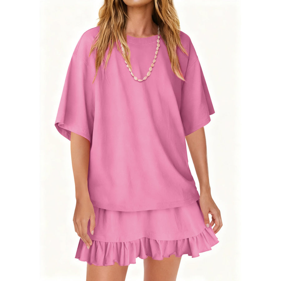 Round Neck Half Sleeve Tee and Skirt Set Apparel Accessories