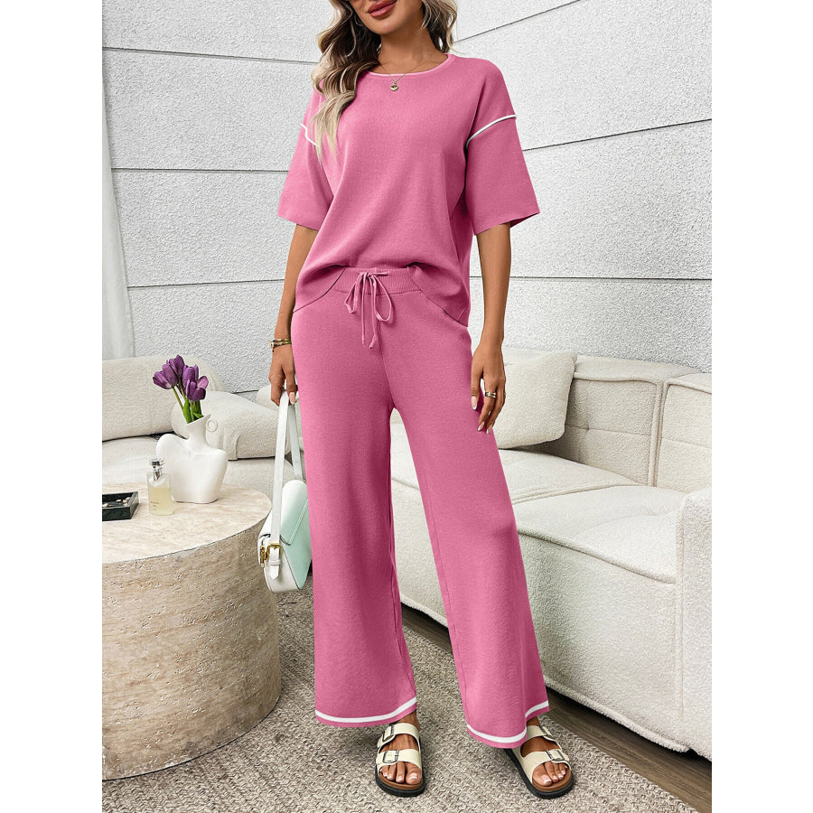 Round Neck Half Sleeve Top and Pants Set Apparel and Accessories