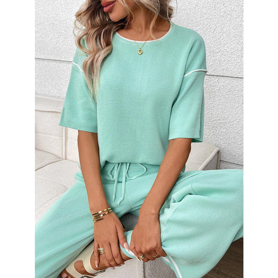 Round Neck Half Sleeve Top and Pants Set Apparel and Accessories