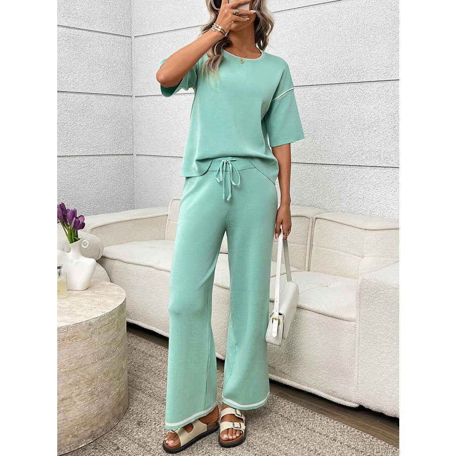 Round Neck Half Sleeve Top and Pants Set Apparel and Accessories