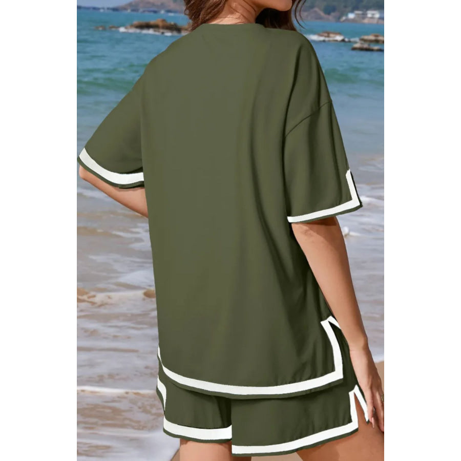 Round Neck Half Sleeve Top and Shorts Set Army Green / S Apparel and Accessories