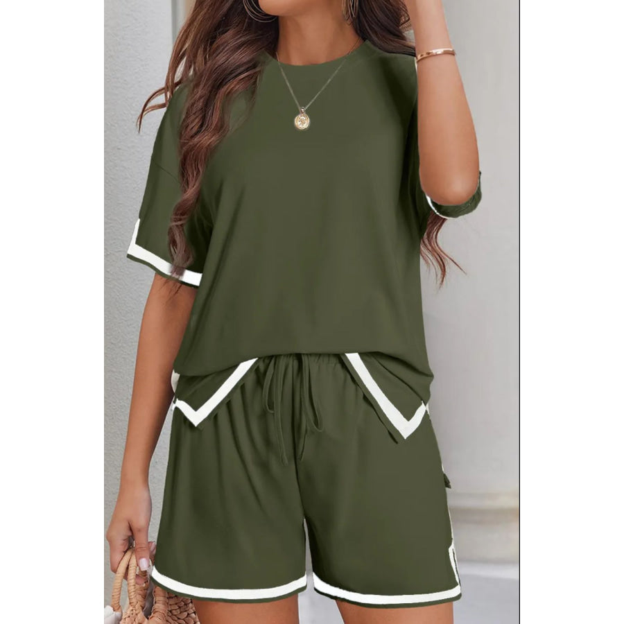 Round Neck Half Sleeve Top and Shorts Set Army Green / S Apparel and Accessories