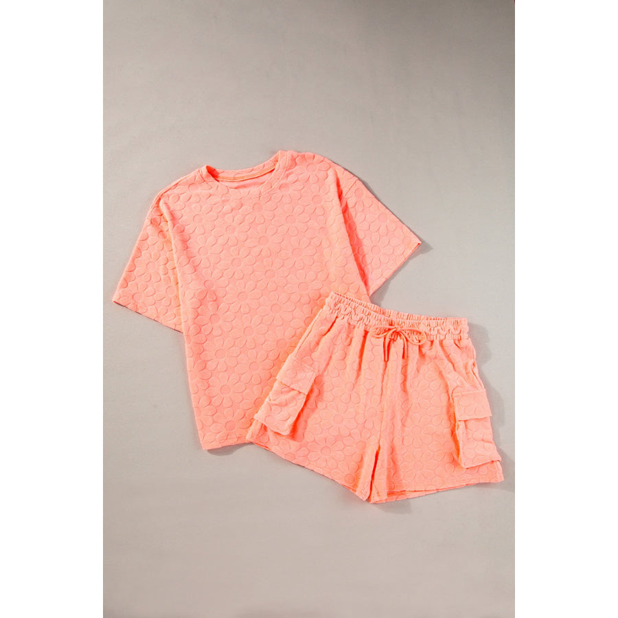 Round Neck Half Sleeve Top and Shorts Set Sherbet / M Apparel and Accessories