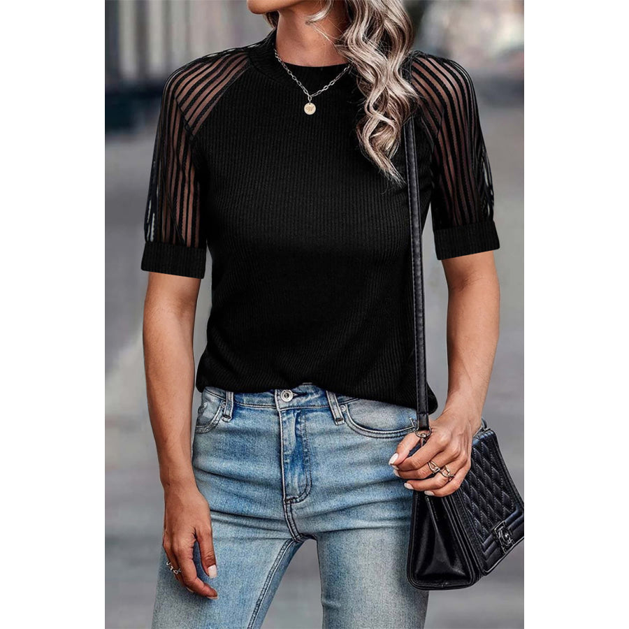 Round Neck Half Sleeve Top Black / S Apparel and Accessories