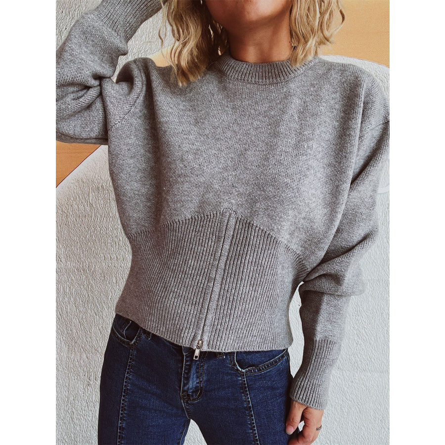 Round Neck Half Zip Long Sleeve Sweater Apparel and Accessories