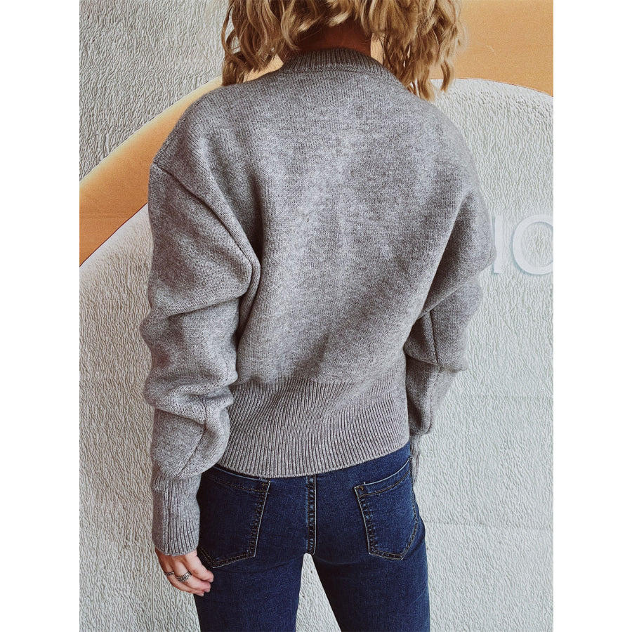 Round Neck Half Zip Long Sleeve Sweater Apparel and Accessories