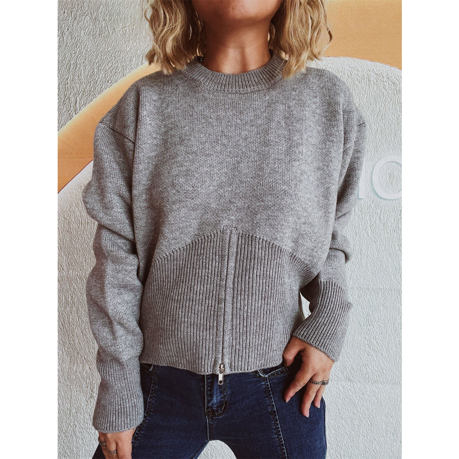 Round Neck Half Zip Long Sleeve Sweater Apparel and Accessories