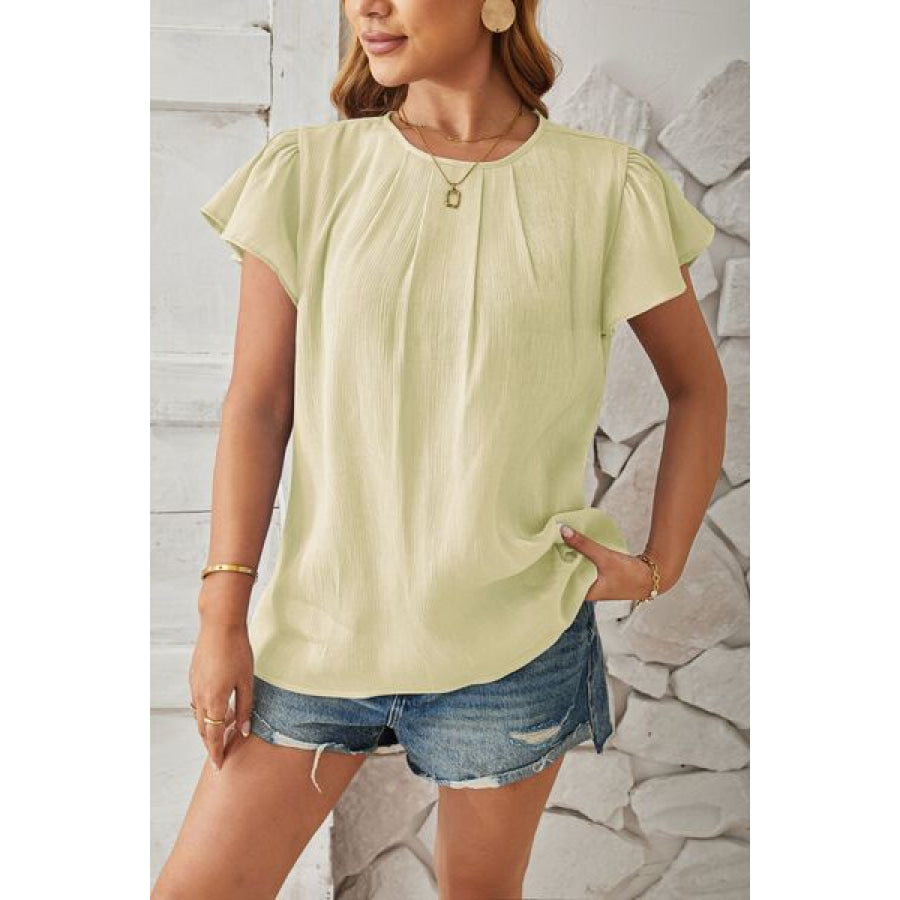 Round Neck Keyhole Cap Sleeve T - Shirt Apparel and Accessories