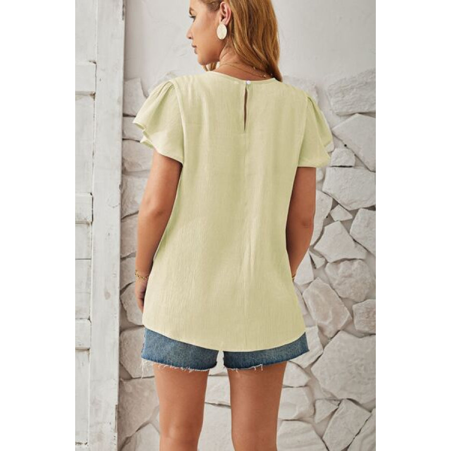 Round Neck Keyhole Cap Sleeve T - Shirt Apparel and Accessories