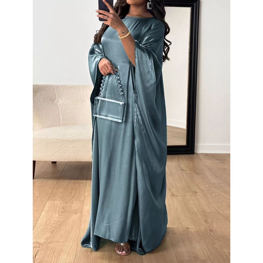 Round Neck Kimono Sleeve Maxi Dress Deep Teal / One Size Apparel and Accessories