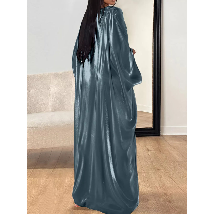 Round Neck Kimono Sleeve Maxi Dress Deep Teal / One Size Apparel and Accessories