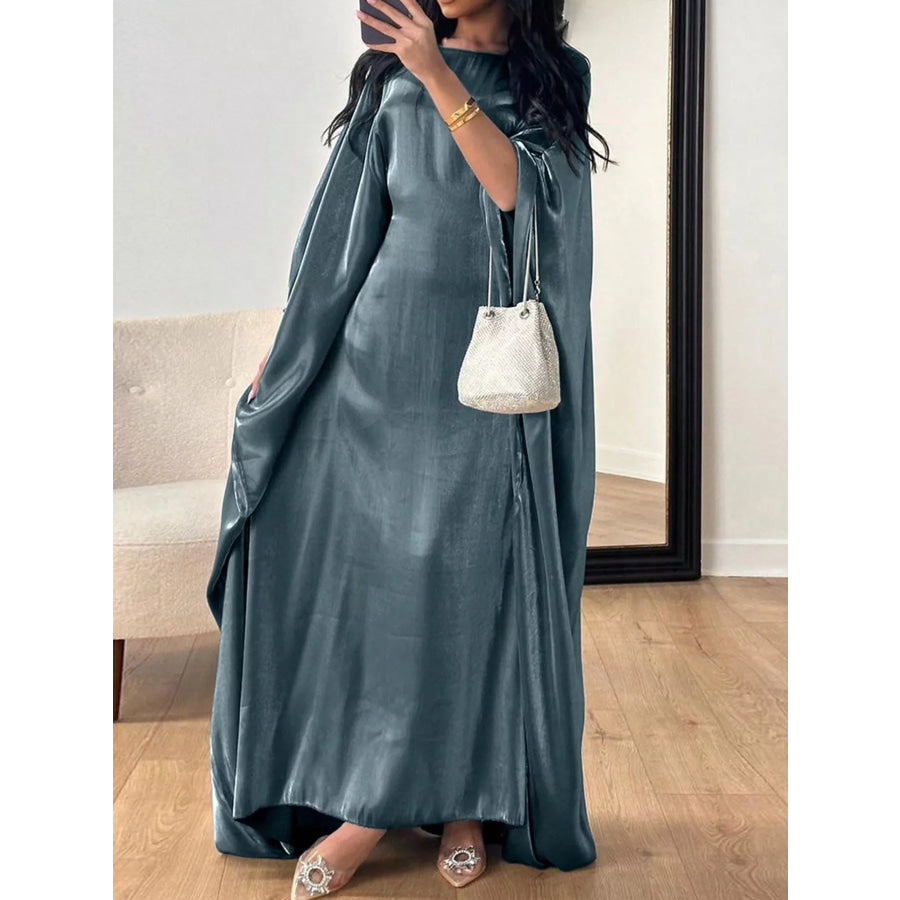 Round Neck Kimono Sleeve Maxi Dress Deep Teal / One Size Apparel and Accessories