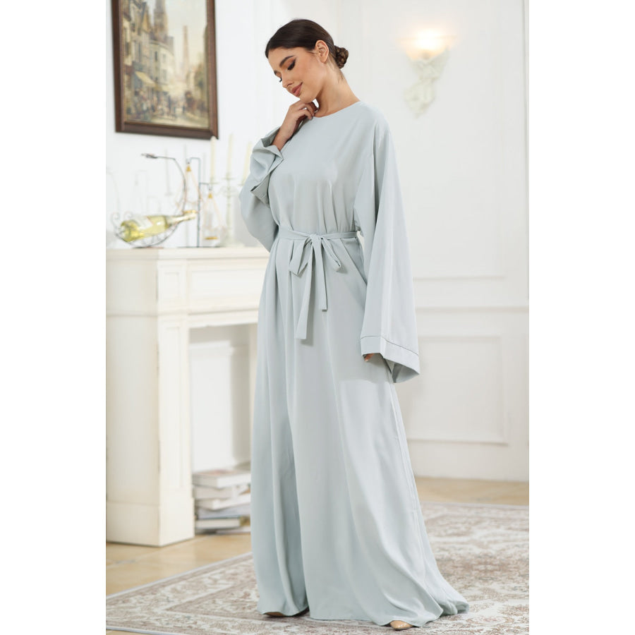 Round Neck Kimono Sleeve Tie Waist Dress Apparel and Accessories