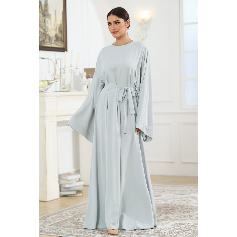 Round Neck Kimono Sleeve Tie Waist Dress Apparel and Accessories