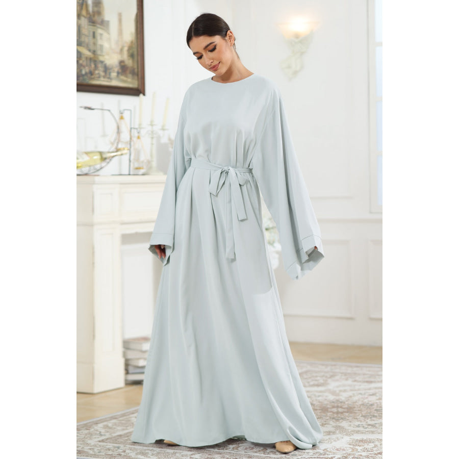 Round Neck Kimono Sleeve Tie Waist Dress Cloudy Blue / S Apparel and Accessories