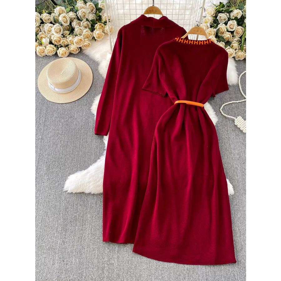 Round Neck Knitted Dress & Cardigan Set Apparel and Accessories