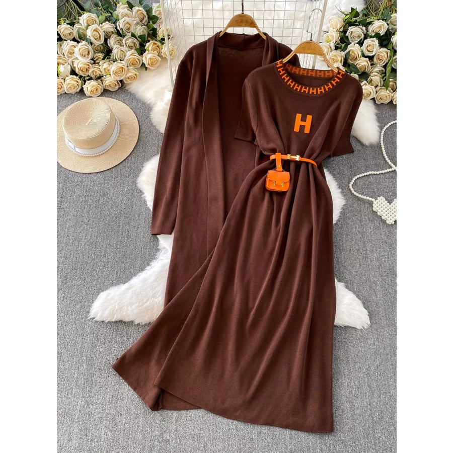 Round Neck Knitted Dress & Cardigan Set Apparel and Accessories