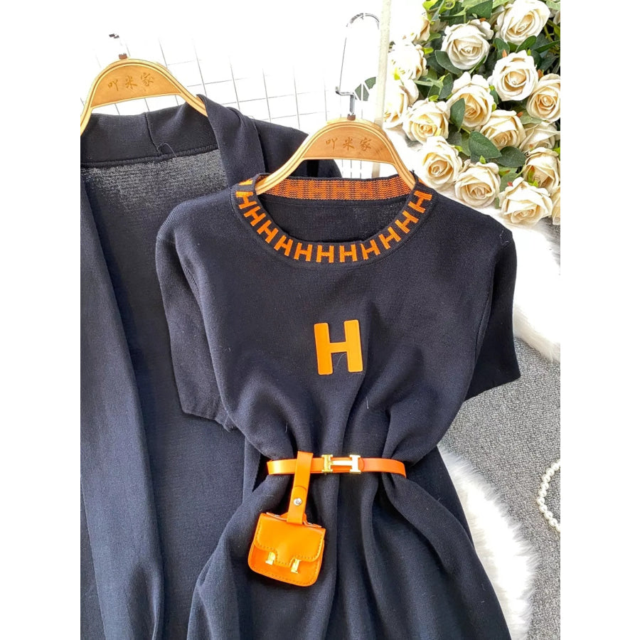 Round Neck Knitted Dress & Cardigan Set Apparel and Accessories