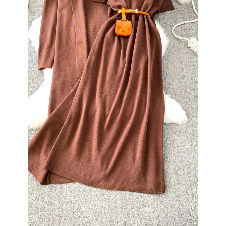 Round Neck Knitted Dress & Cardigan Set Apparel and Accessories