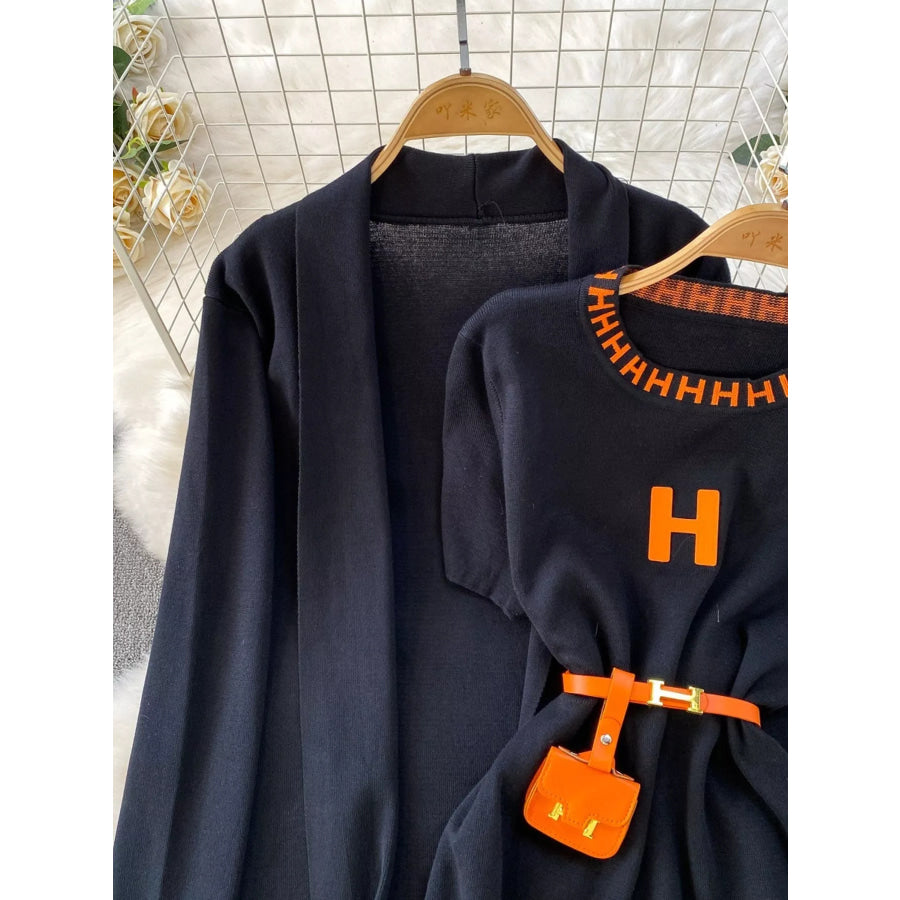 Round Neck Knitted Dress & Cardigan Set Apparel and Accessories