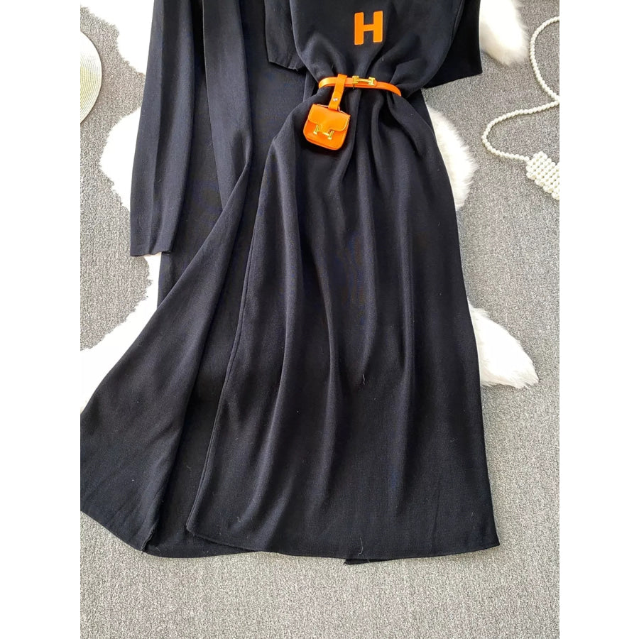 Round Neck Knitted Dress & Cardigan Set Apparel and Accessories