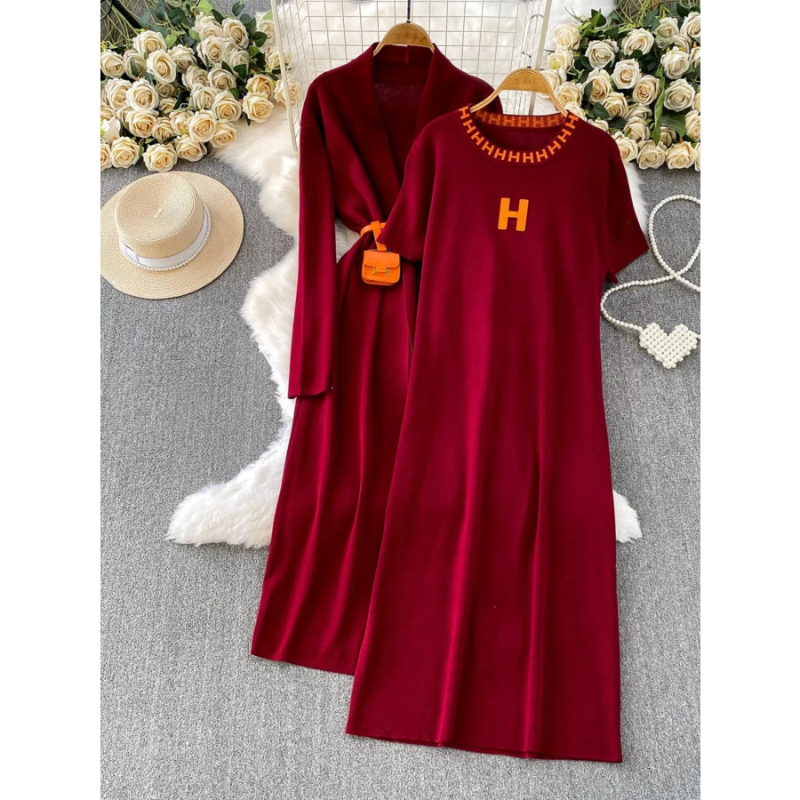 Round Neck Knitted Dress & Cardigan Set Apparel and Accessories
