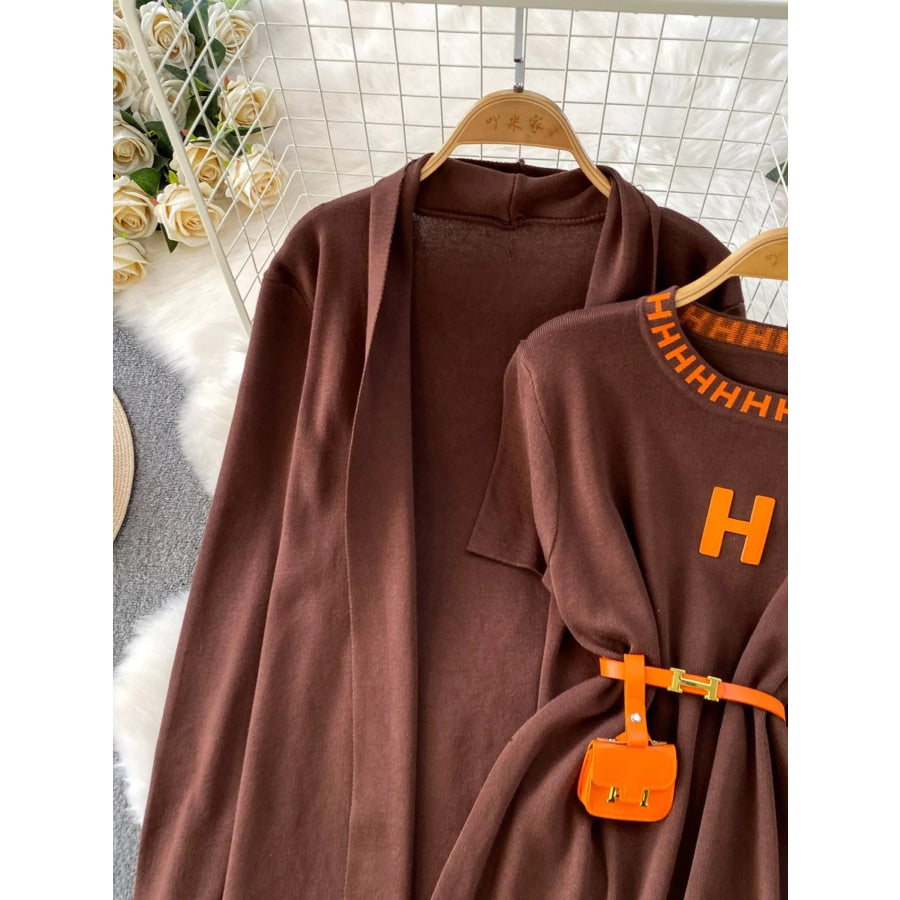 Round Neck Knitted Dress & Cardigan Set Apparel and Accessories