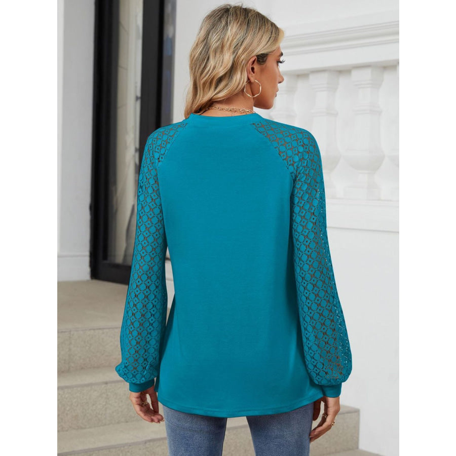 Round Neck Lace Long Sleeve Top Apparel and Accessories