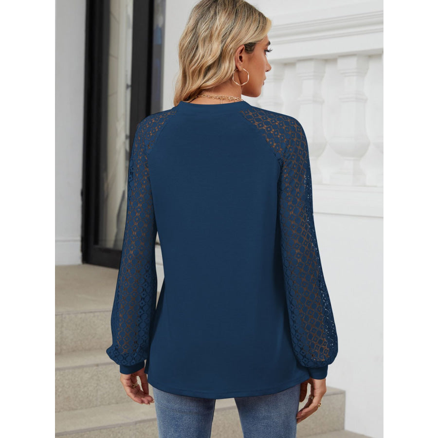 Round Neck Lace Long Sleeve Top Apparel and Accessories