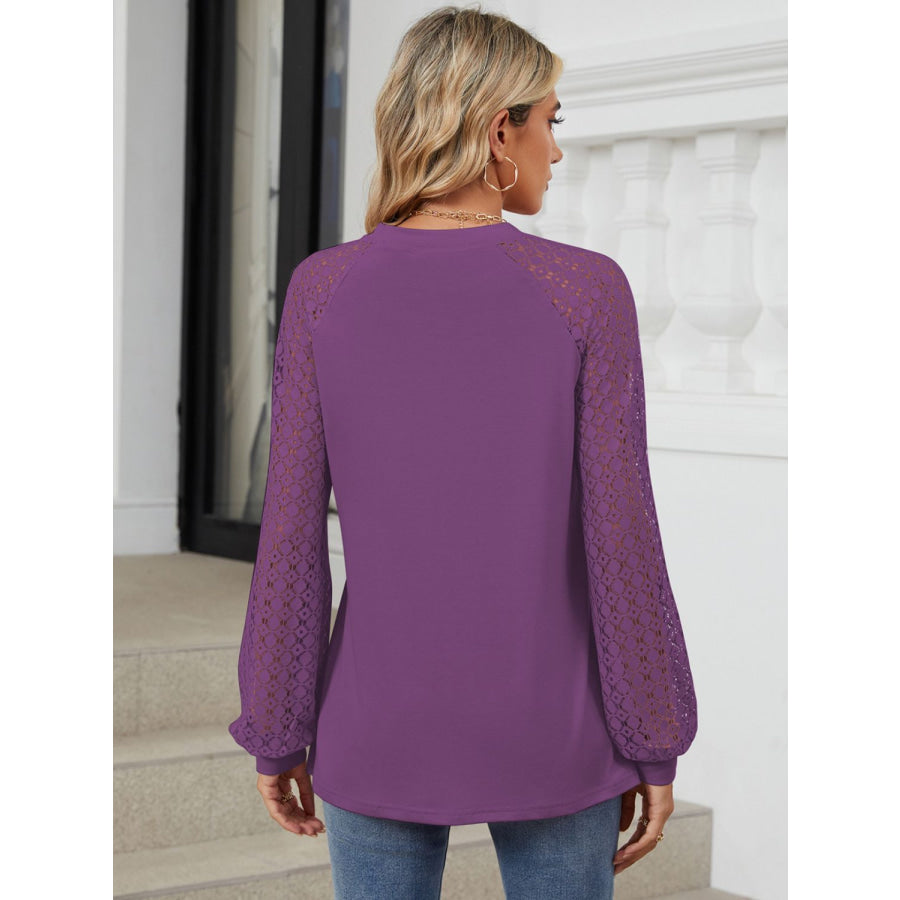 Round Neck Lace Long Sleeve Top Apparel and Accessories