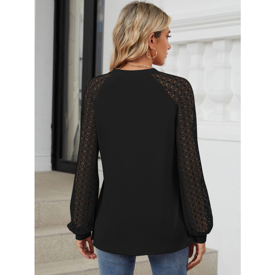Round Neck Lace Long Sleeve Top Apparel and Accessories
