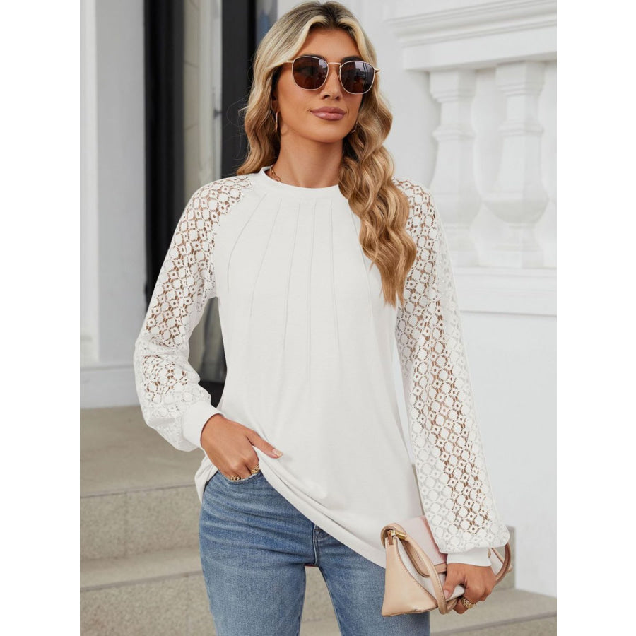 Round Neck Lace Long Sleeve Top Apparel and Accessories