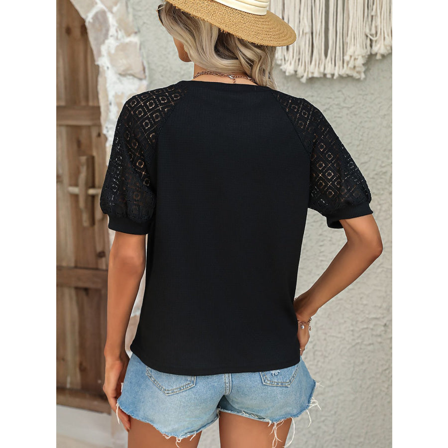 Round Neck Lace Patchwork Half Sleeve T-Shirt Apparel and Accessories