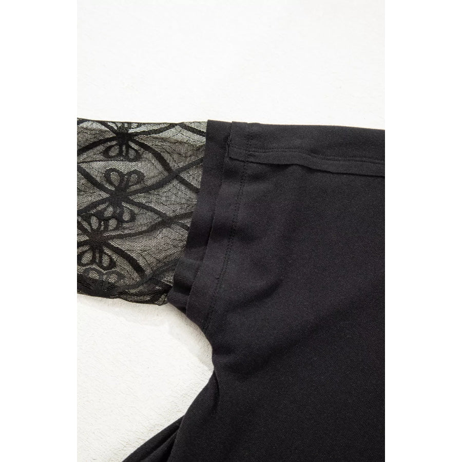 Round Neck Lace Sleeve Relaxed Fit Top Apparel and Accessories