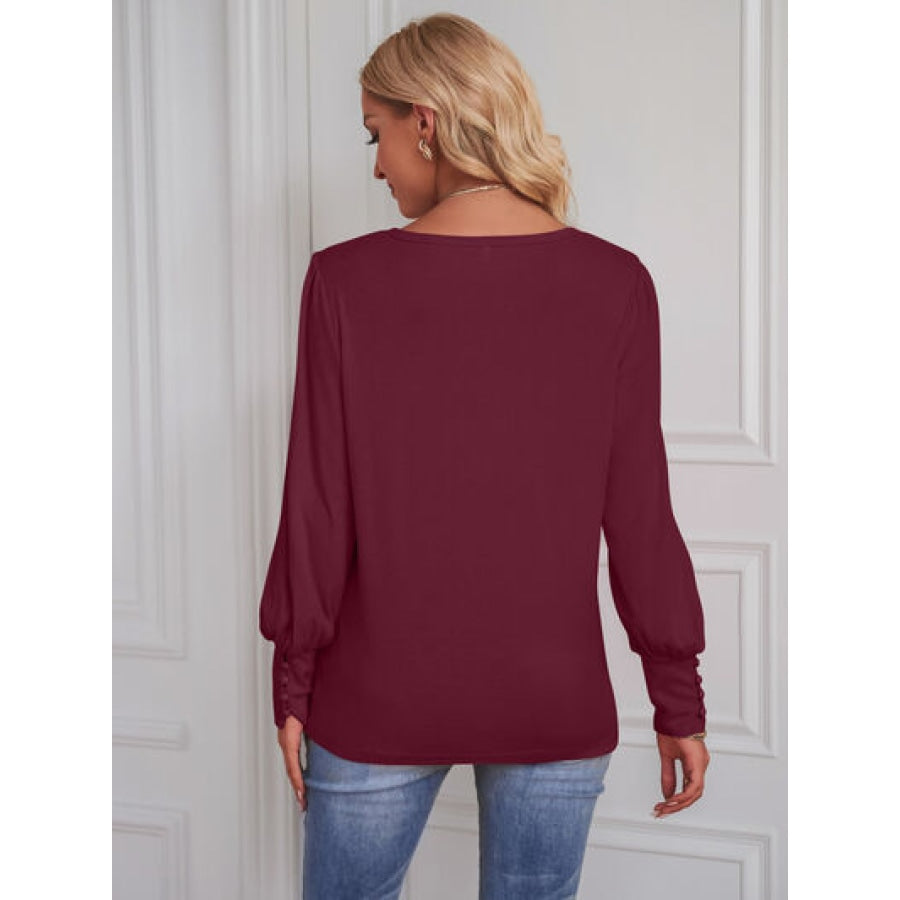 Round Neck Lantern Sleeve Blouse Clothing